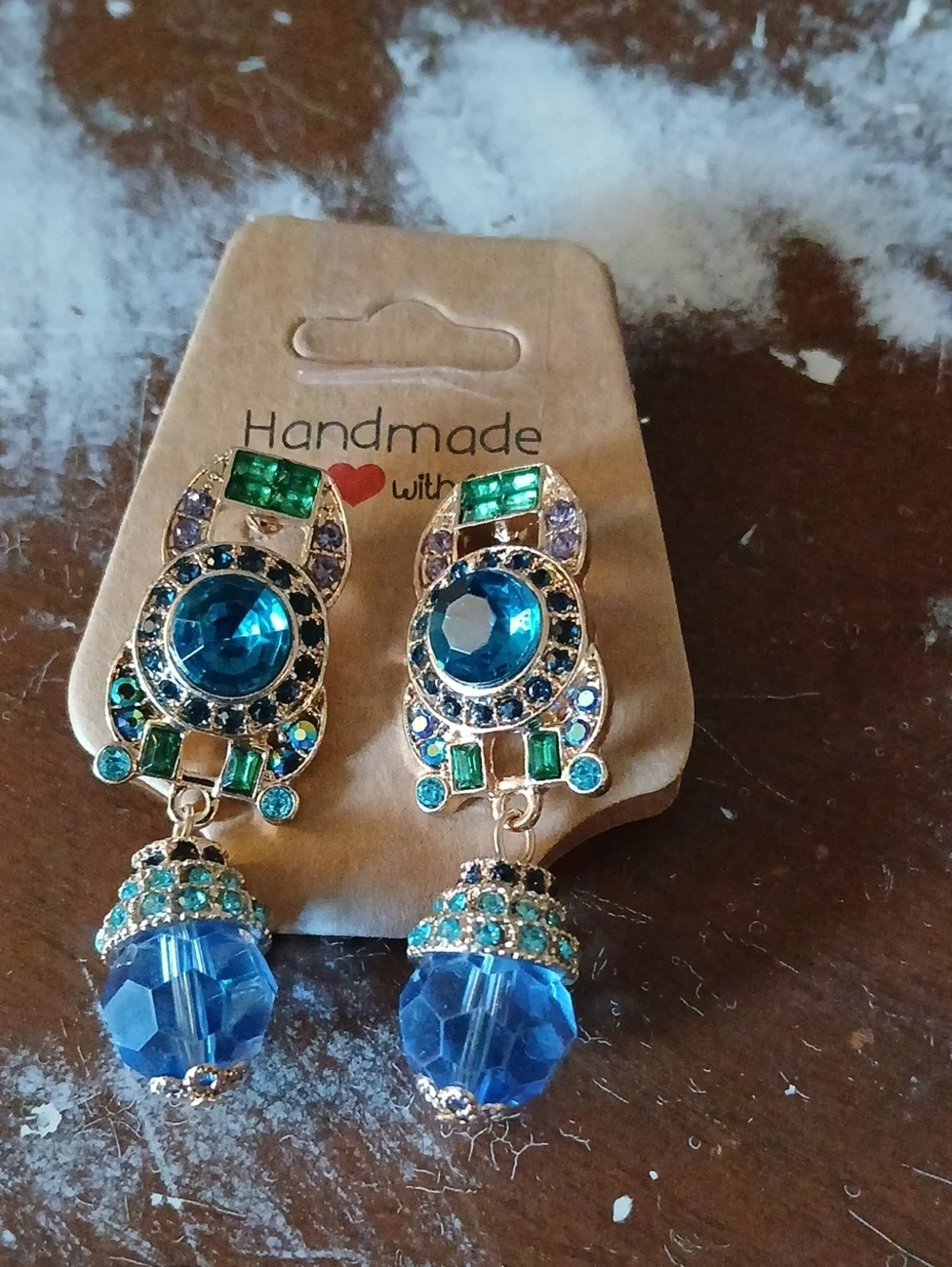 Crystal & Rhinestone Post Earrings - Beautiful Blue & Green Color Combo - NWT